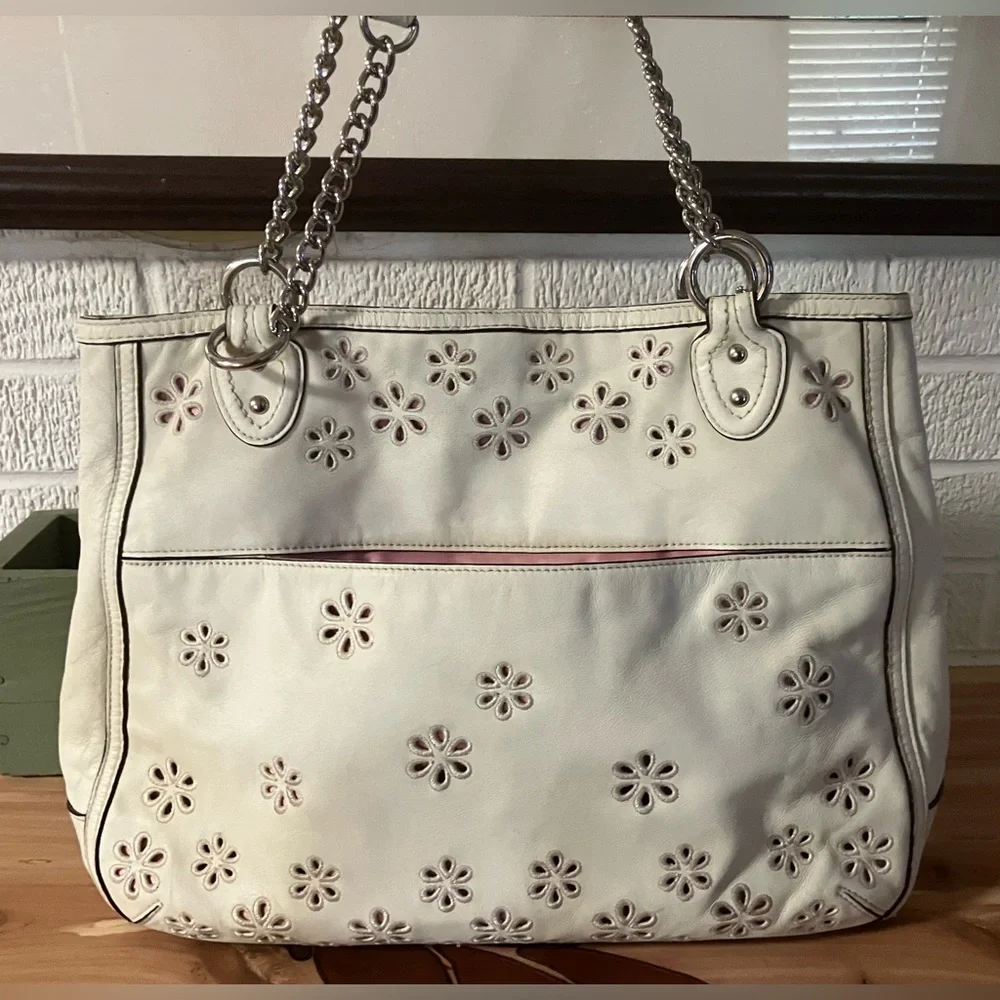 Coach Poppy Eyelet Leather Tote- Ivory - Picture 4 of 8